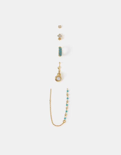 5-Pack 14ct Gold-Plated Blue Stone Stud & Hoop Earrings, , large