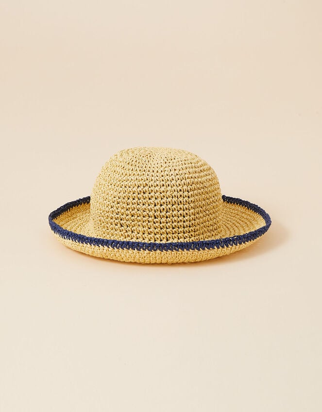 Stripe Trim Straw Bucket Hat, , large