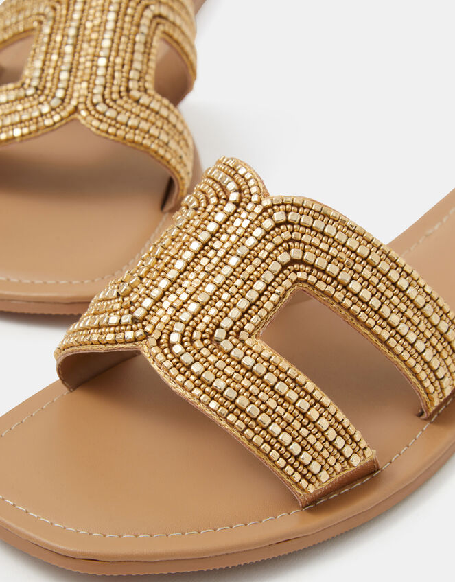 Beaded Cut Out Slide Sandals, Gold (GOLD), large
