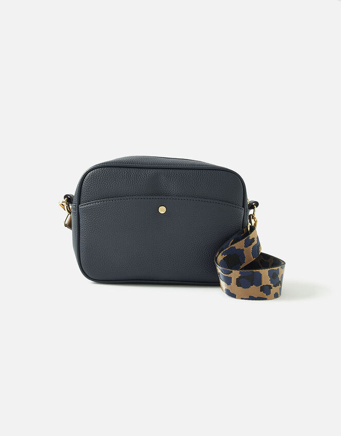 Leopard Strap Camera Bag, Blue (NAVY), large