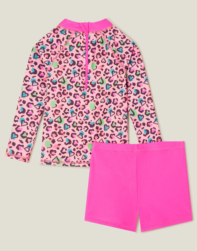 Girls Leopard Print Rash Vest Swim Set, Multi (BRIGHTS MULTI), large