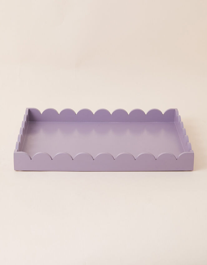Large Wooden Tray with Scalloped Edge, Purple (LILAC), large