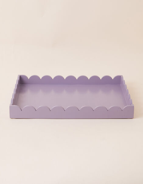 Large Wooden Tray with Scalloped Edge Purple, Purple (LILAC), large