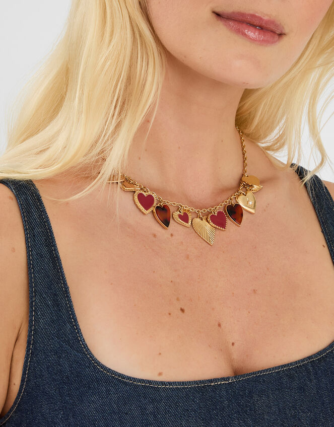 Statement Heart Charm Necklace, , large