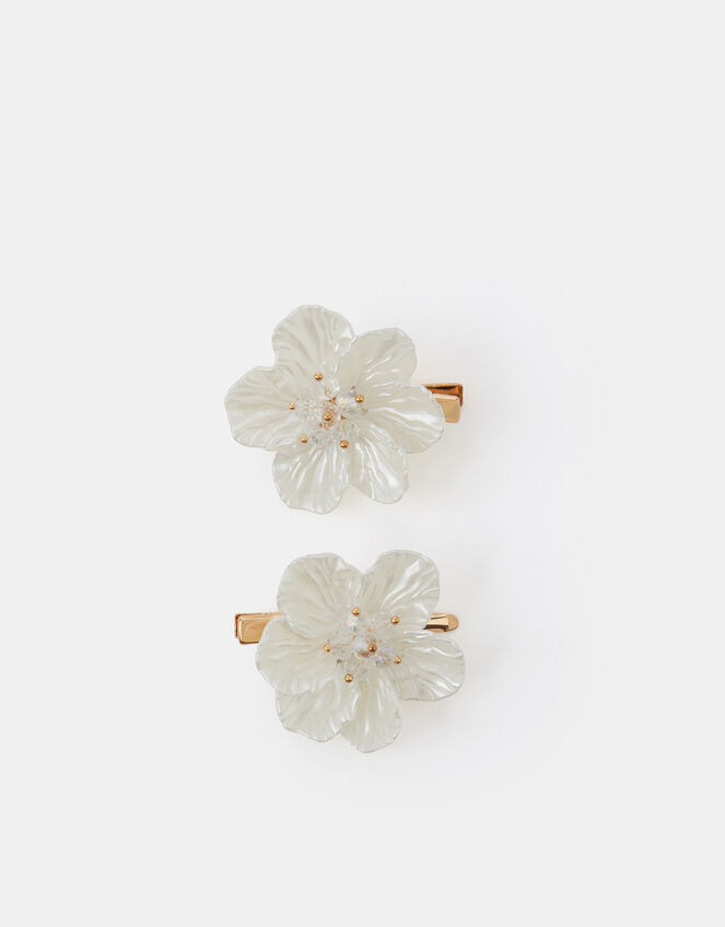 2-Pack Girls Blossom Flower Hair Clips, Ivory (IVORY), large