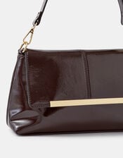 Fold Over Patent Faux Leather Shoulder Bag, , large