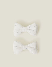 2-Pack Girls Sparkle Bow Hair Clips, Ivory (IVORY), large