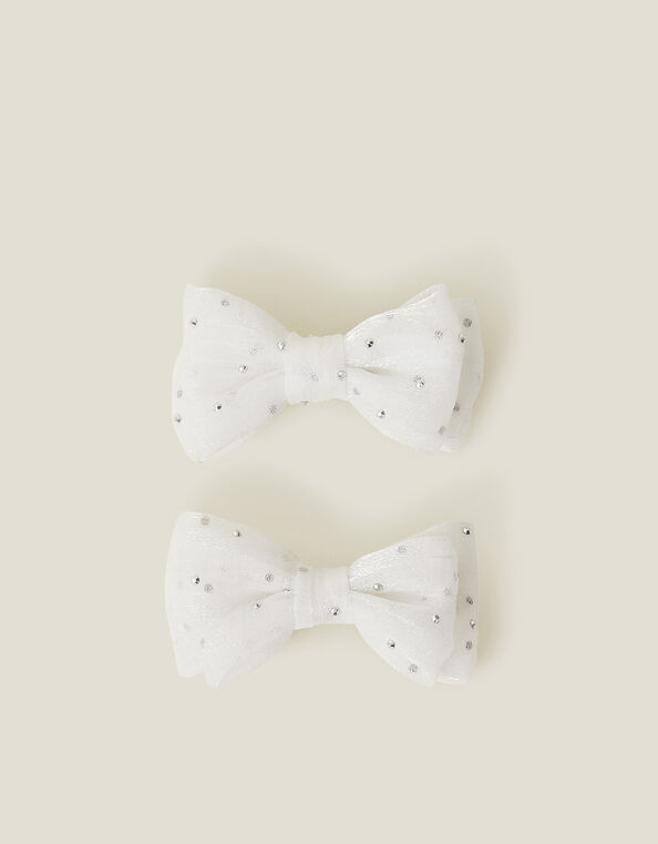 2-Pack Girls Sparkle Bow Hair Clips, Ivory (IVORY), large