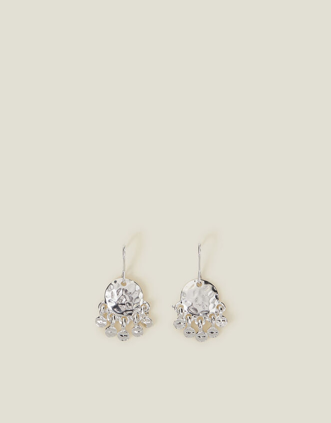 Small Hammered Disc Chandelier Earrings Silver, , large