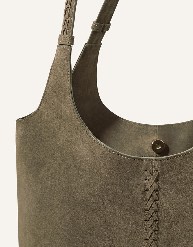 Suede Shoulder Bag, Green (KHAKI), large