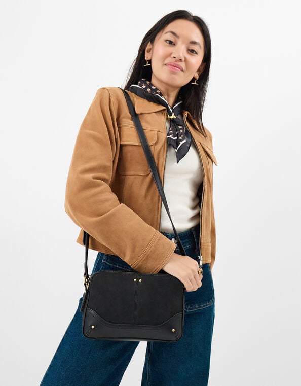 Double Zip Crossbody Bag, Black (BLACK), large