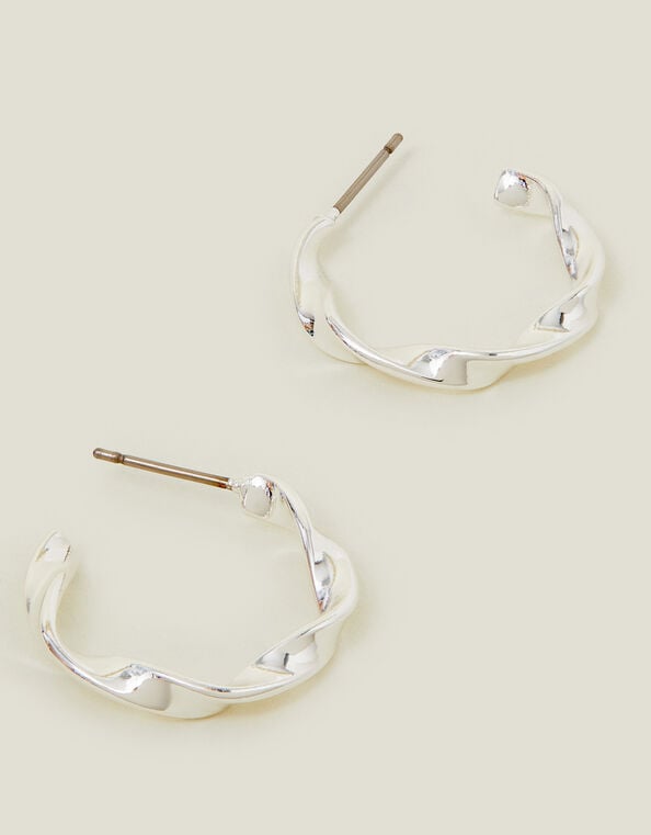 Sterling Silver-Plated Twist Hoop Earrings, , large