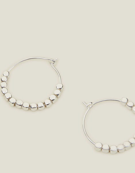 Sterling Silver-Plated Bead Hoops, , large