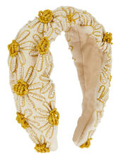 Daisy Beaded Wide Headband, , large