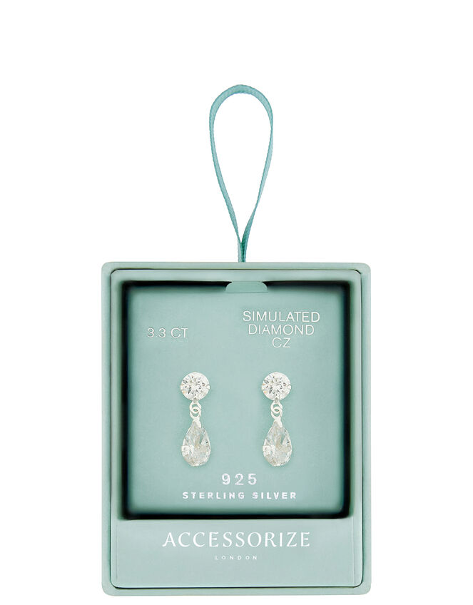 Sterling Silver Cubic Zirconia Drop Earrings, , large