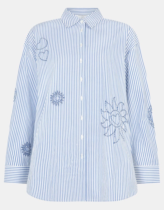 Embroidered Stripe Shirt, Blue (LIGHT BLUE), large