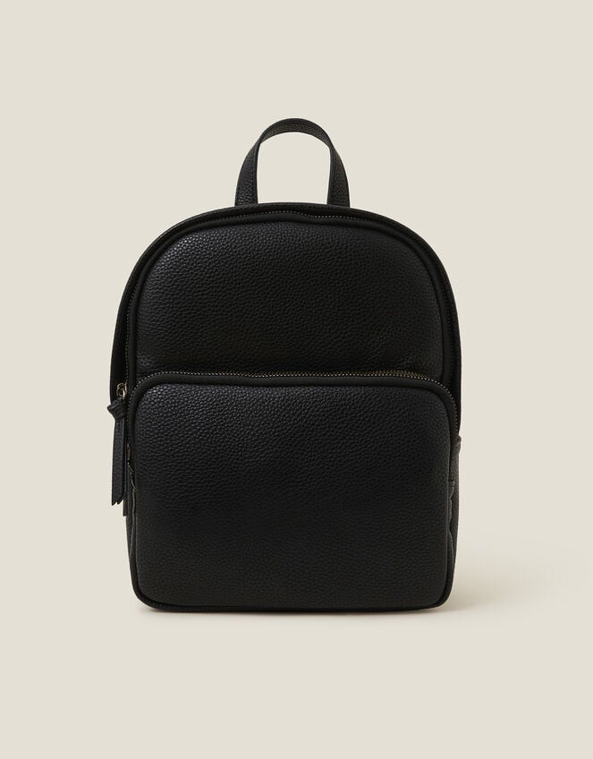 Small Plain Faux Leather Backpack, Black (BLACK), large