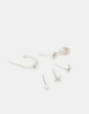 5-Pack Sterling Silver-Plated Pearl Stud & Hoop Earrings, , large