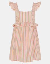 Sleeveless Stripe Frilly Mini Dress, Pink (PINK), large