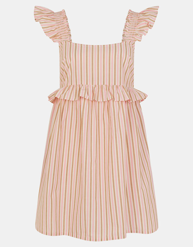 Sleeveless Stripe Frilly Mini Dress, Pink (PINK), large