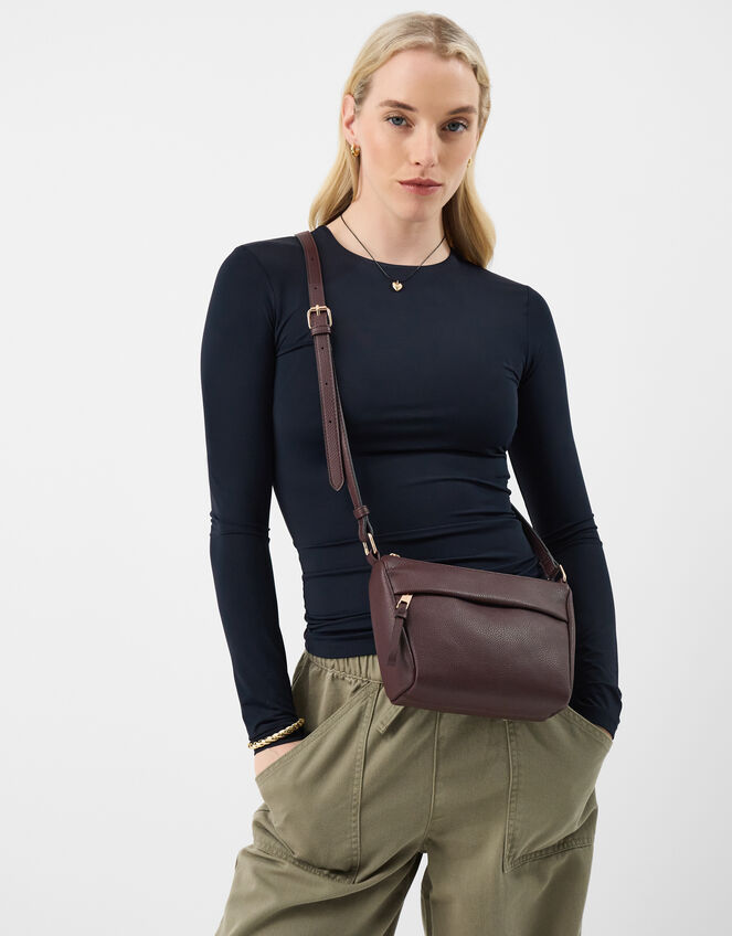 Zip Front Crossbody Bag, Brown (CHOCOLATE), large