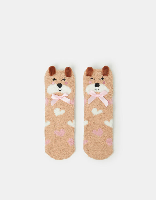 Girls Puppy Bed Socks, Natural (NATURAL), large