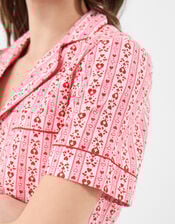 Heart Print Cotton Shorts Pyjama Set, Pink (PINK), large