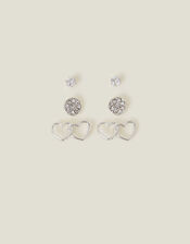 3-Pack Linked Heart Stud Earrings, , large