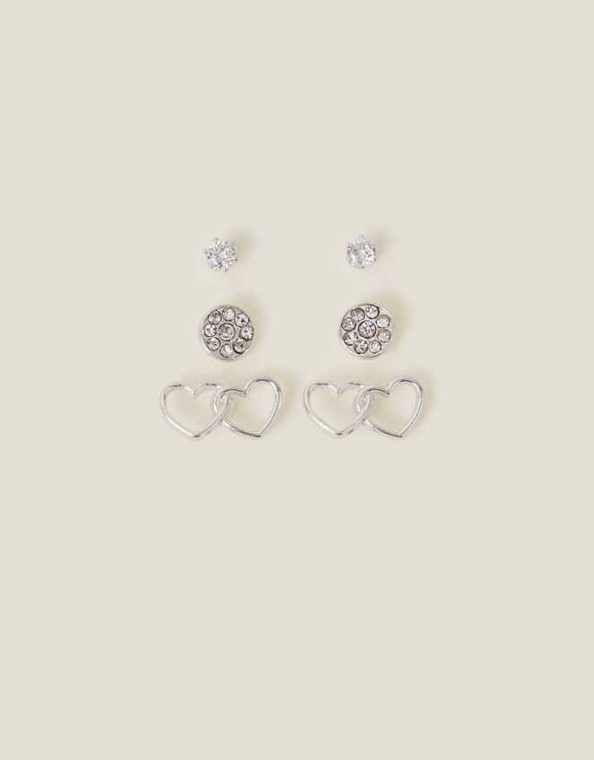3-Pack Linked Heart Stud Earrings, , large
