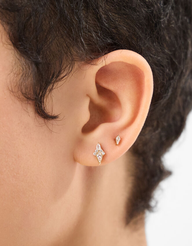 2-Pack 14ct Gold-Plated Surgical Steel Diamond Flatback Stud Earrings, , large