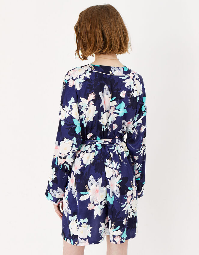 Leila Floral Satin Robe, Blue (NAVY), large