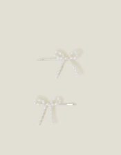 2-Pack Girls Pearl Bow Hair Clips, , large