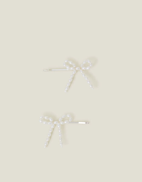 2-Pack Girls Pearl Bow Hair Clips, , large