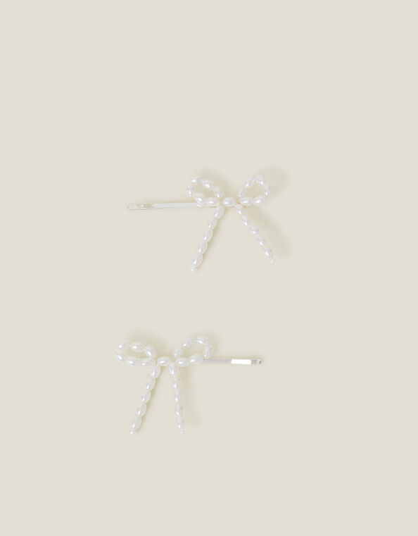 2-Pack Girls Pearl Bow Hair Clips, , large