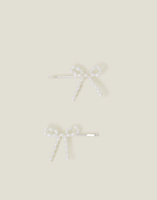 2-Pack Girls Pearl Bow Hair Clips, , large