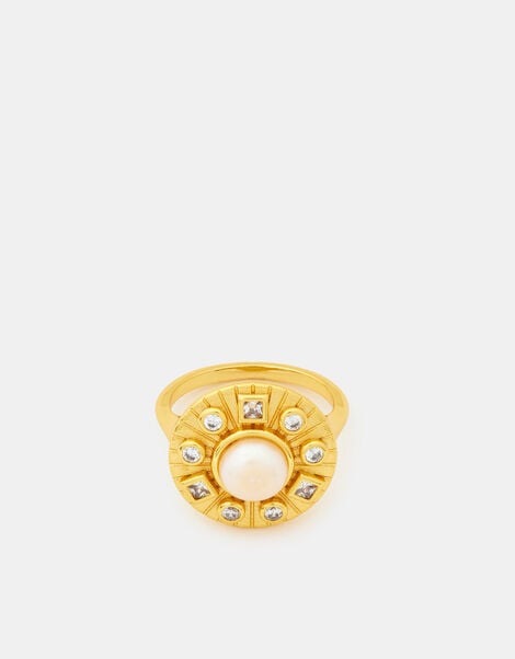 14ct Gold-Plated Pearl Coin Ring, Gold (GOLD), large