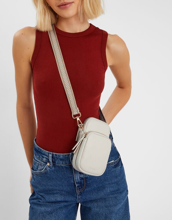 Webbing Strap Phone Bag, Cream (CREAM), large