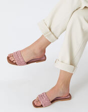 Double Plaited Suede Sliders, Pink (PINK), large