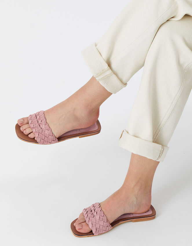 Double Plaited Suede Sliders, Pink (PINK), large
