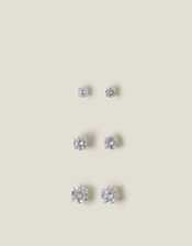 3-Pack Crystal Sterling Silver Stud Earrings, , large
