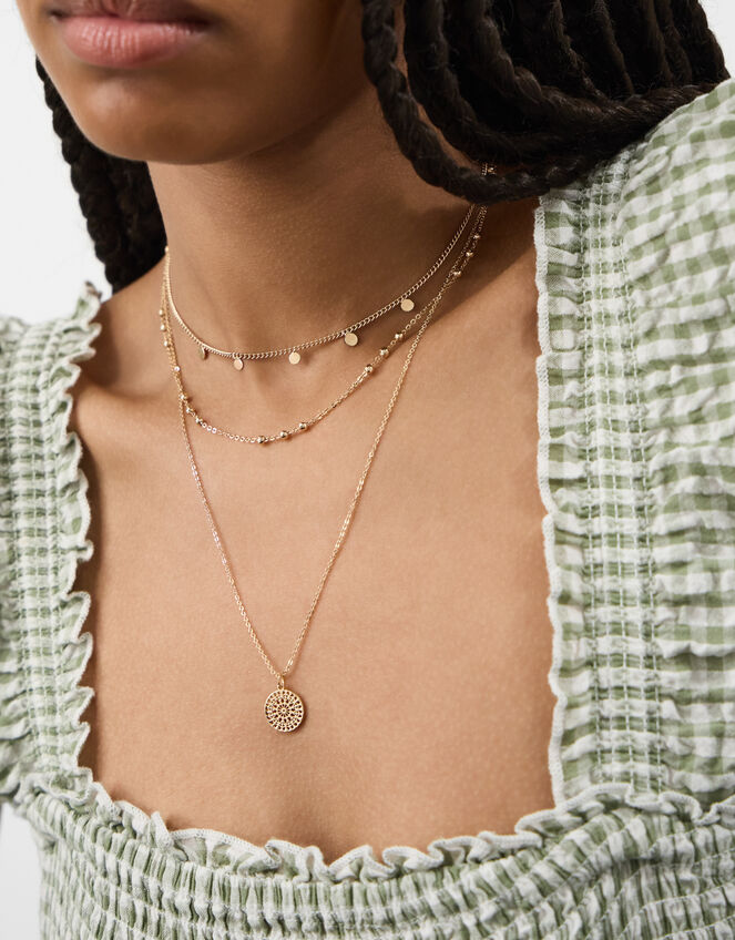 Filigree Coin Pendant Layered Necklace, , large