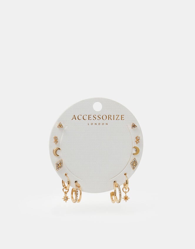 6-Pack Starry Night Stud and Hoop Earrings Gold, , large