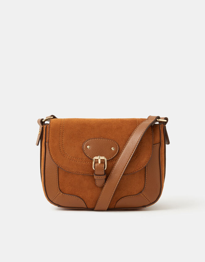 Saddle Buckle Crossbody Bag, Tan (TAN), large