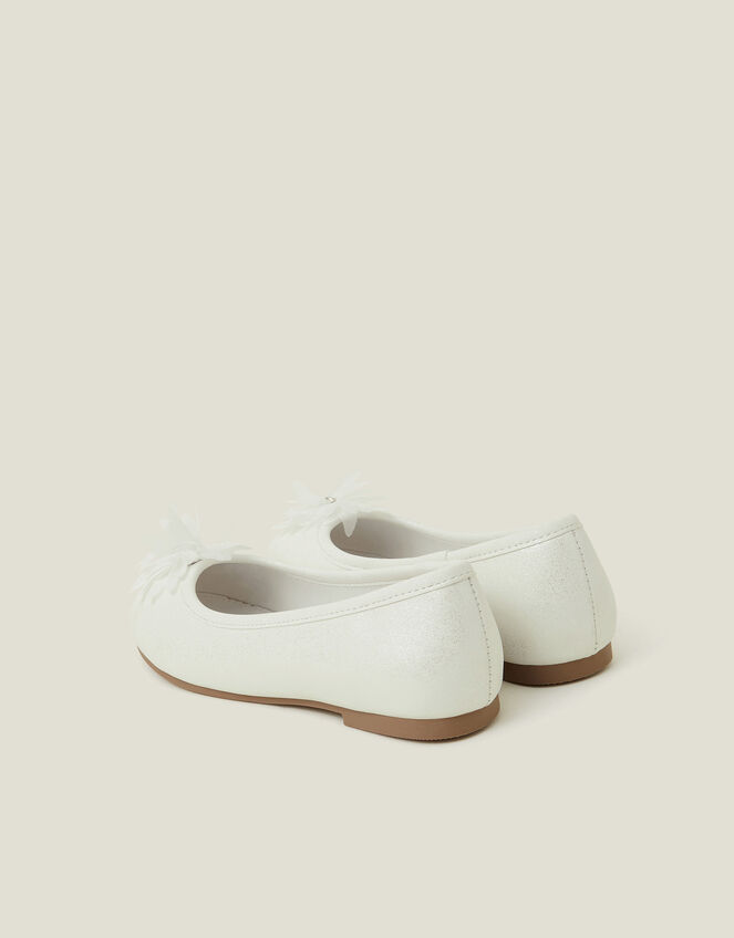 Girls Flower Toe Ballet Flats, Ivory (IVORY), large