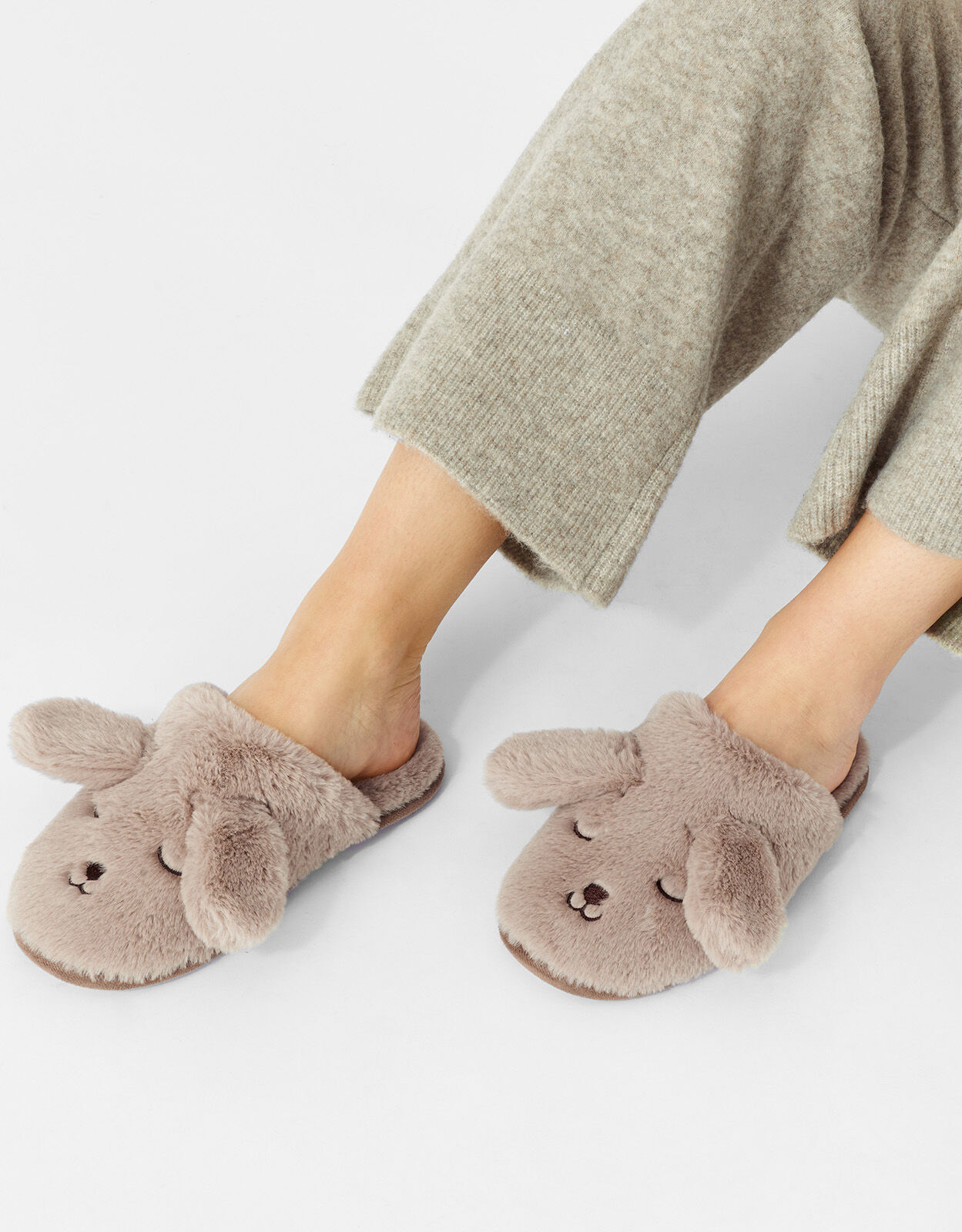 Faux Fur Crossover Sliders Grey | Slippers | Accessorize UK