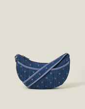 Polka Dot Denim Sling Bag, , large