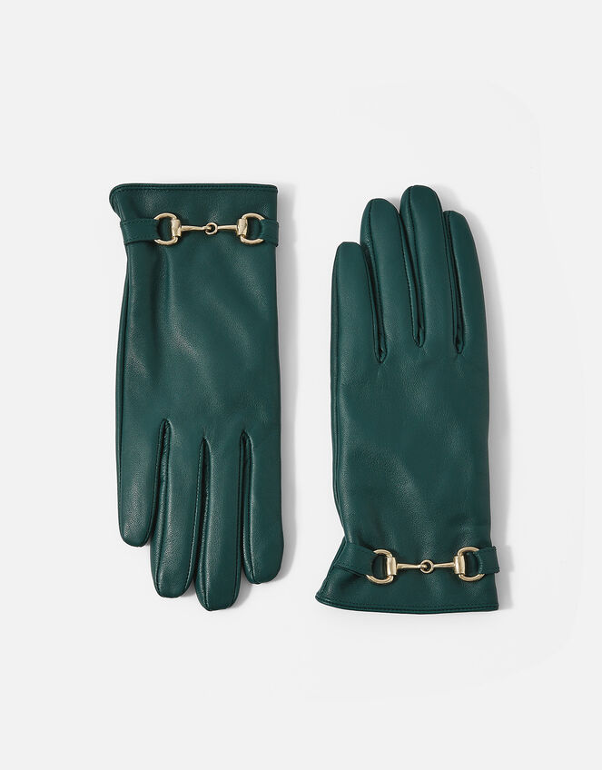 Leather Horsebit Gloves, Green (GREEN), large