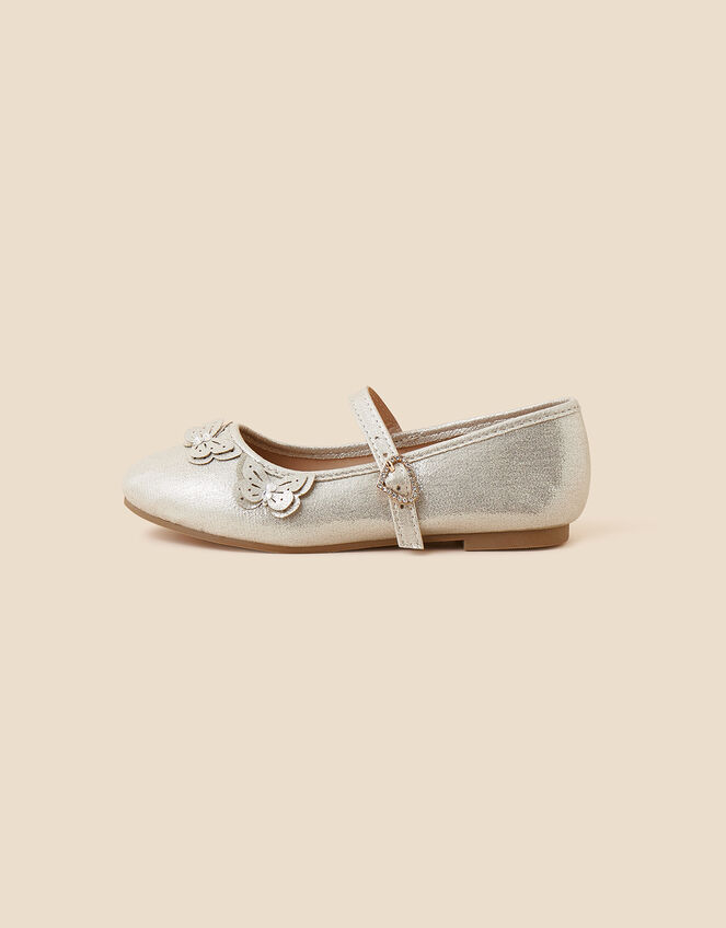 Girls Butterfly Ballerina Flats, Gold (GOLD), large