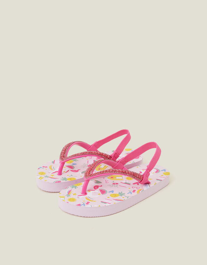 Girls Sunbeam Print Flip Flops, Pink (PINK), large