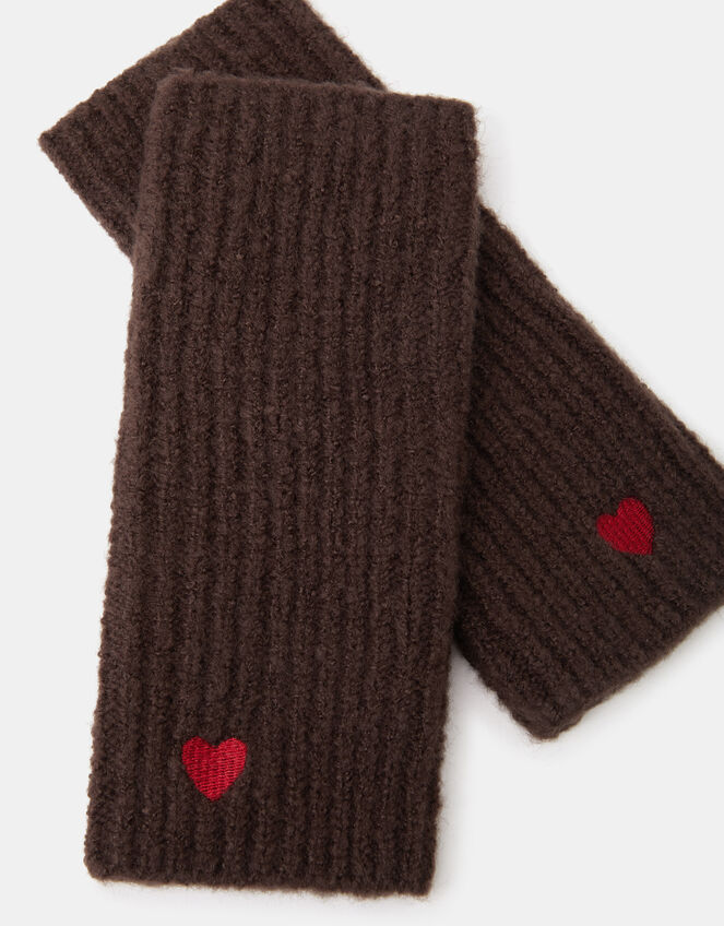 Heart Embroidered Fingerless Gloves, , large